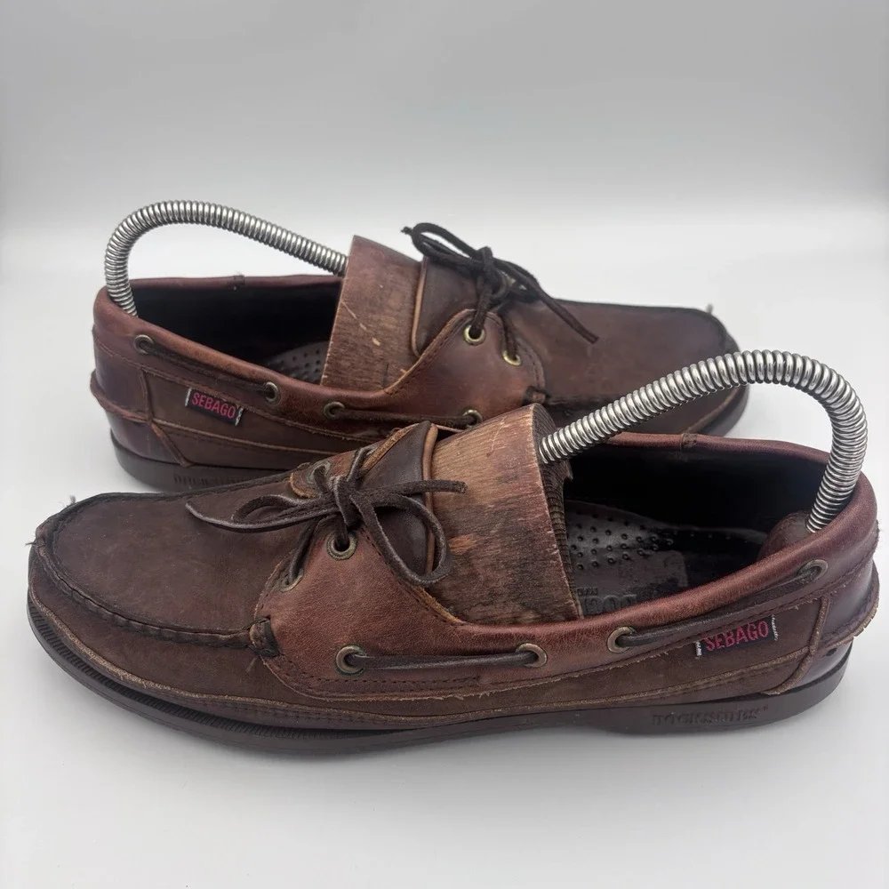 Sebago Docksides Mens Brown Leather Boat Shoes 8.5 Dark Soles